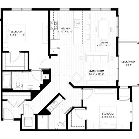 floor plan of the 1 bedroom floorplan of a 1 bedroom apartment